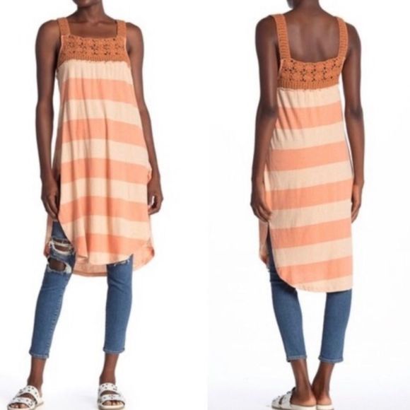 Free People, Luca Linen Blend Crochet Tunic Top, Orange, Size M - Picture 7 of 9